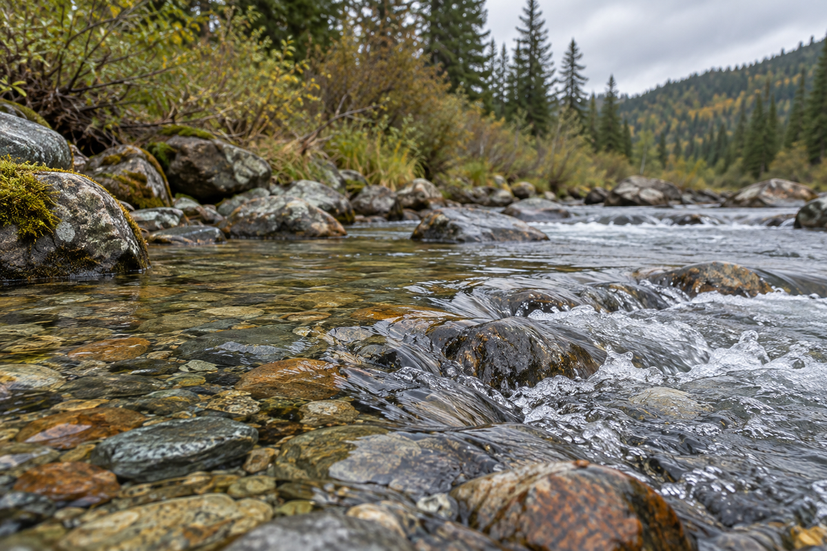 Illustrative coldwater stream flowing over river stones
